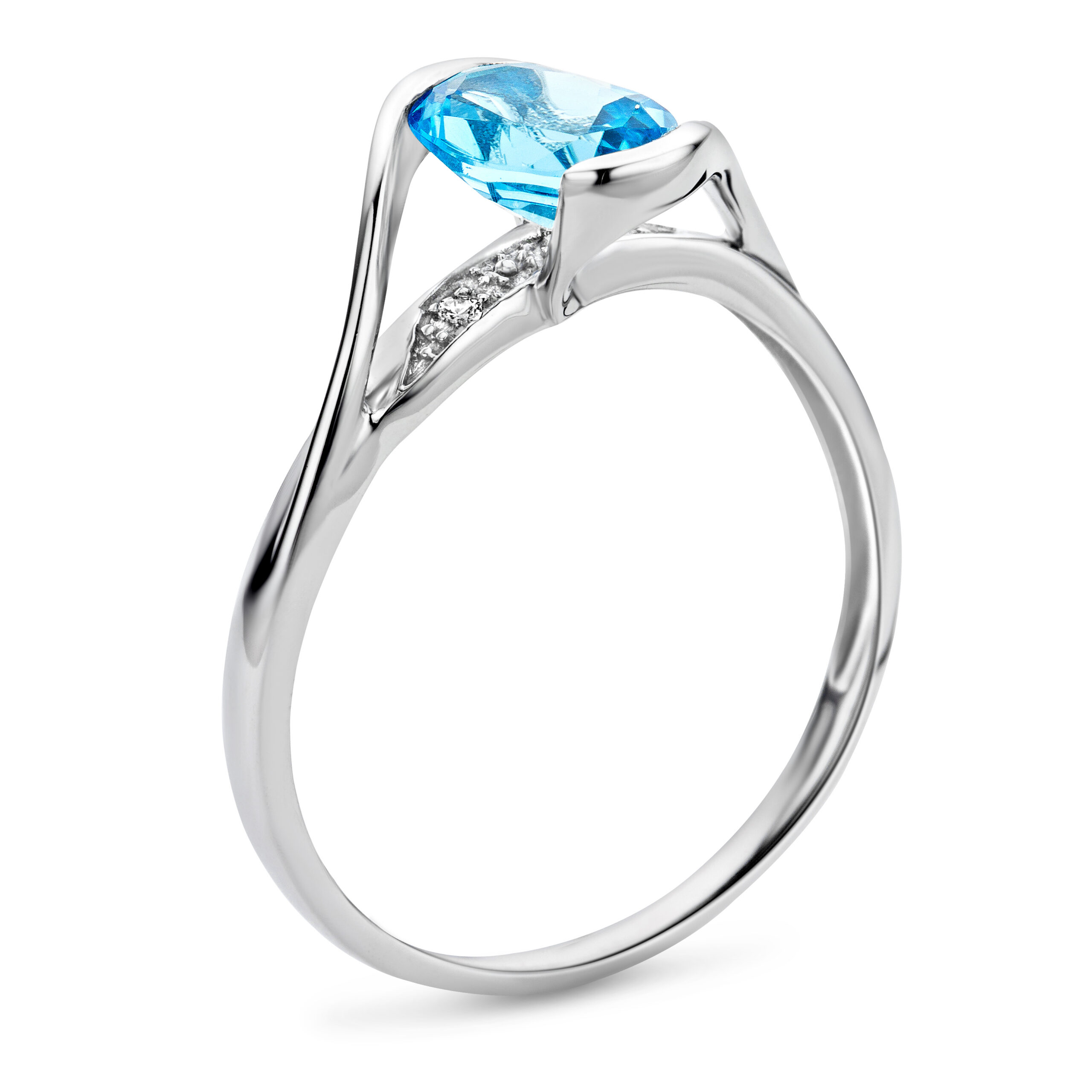 Miore Anello Oro Bianco 9Kt Topazio Blu