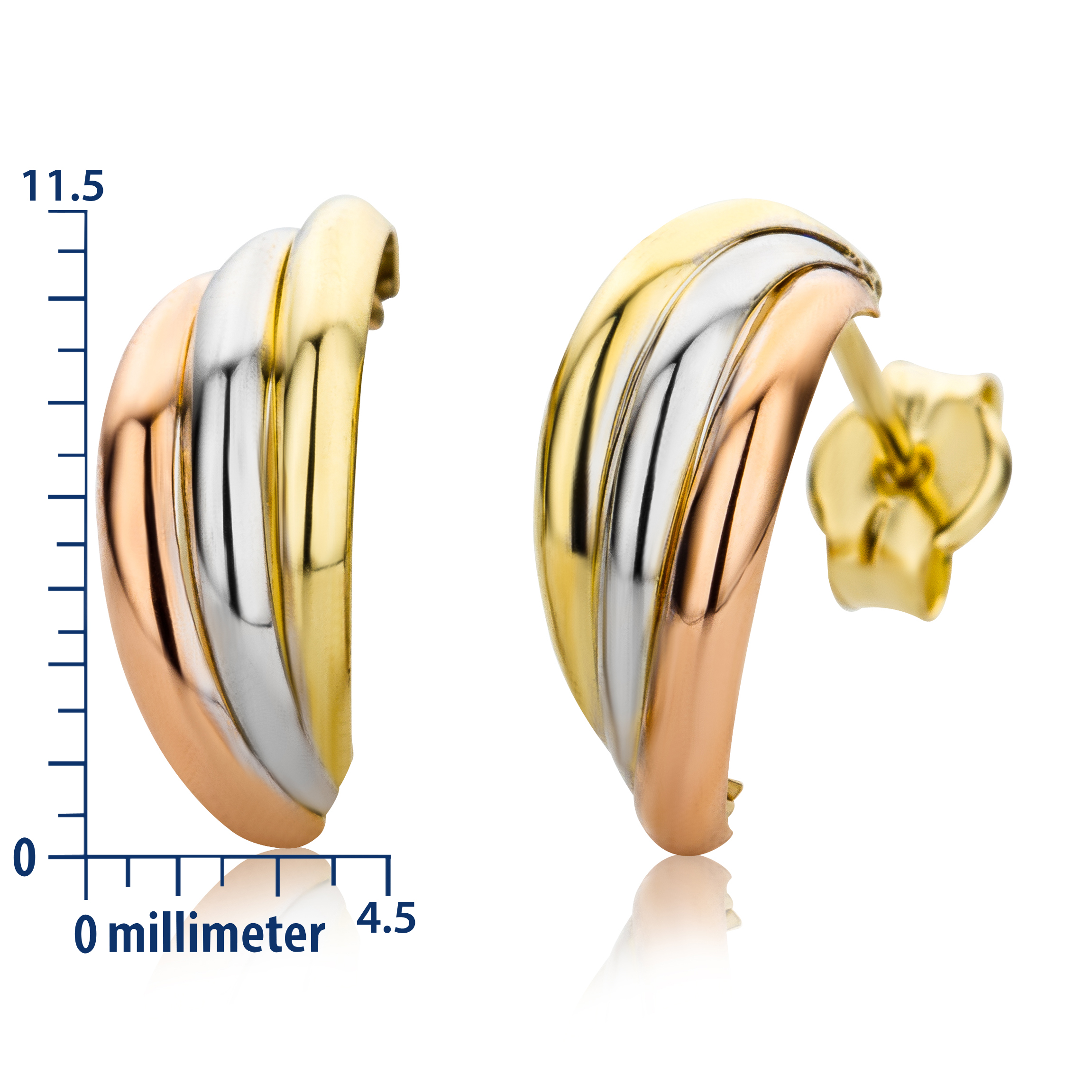 Miore Orecchini Tre Colori Oro 9Kt 375 Earrings