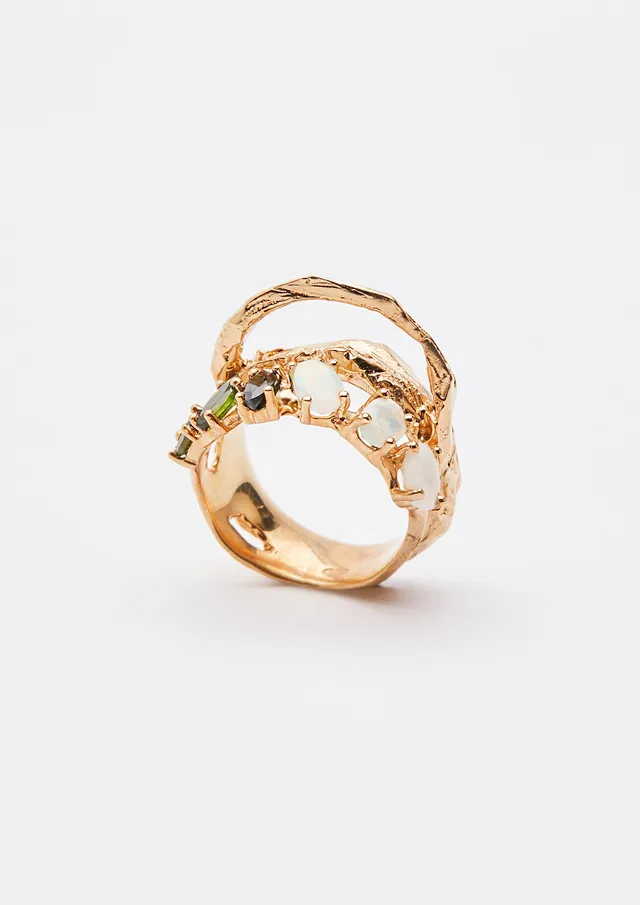 Voodoo Jewels Bold Shapes Ibo Anello Tormaline Opali