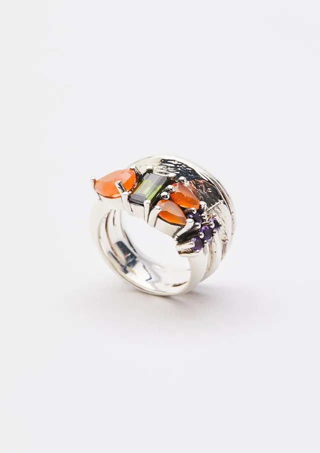 Voodoo Jewels Bold Shapes Nie anello argento corniola tormalina