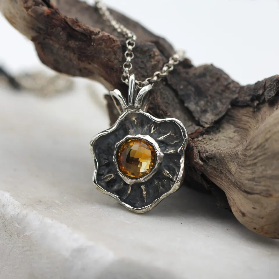 Anna Gioielli Winter Flower pendente argento quarzo citrino