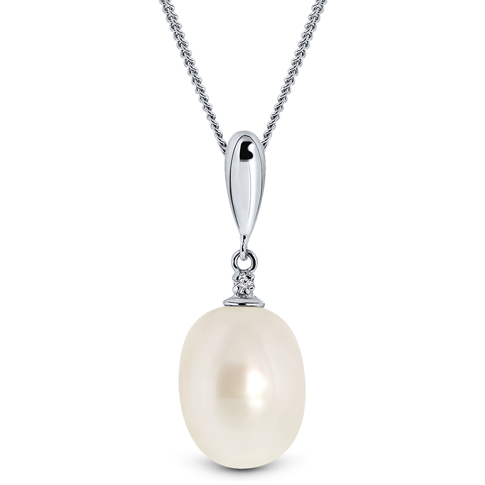 Miore Collana Oro Bianco 9Kt Perla d'Acqua Dolce