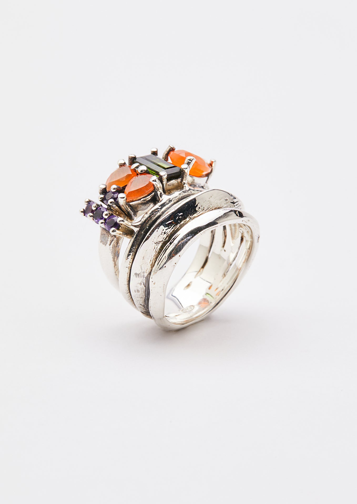 Voodoo Jewels Bold Shapes Nie anello argento corniola tormalina