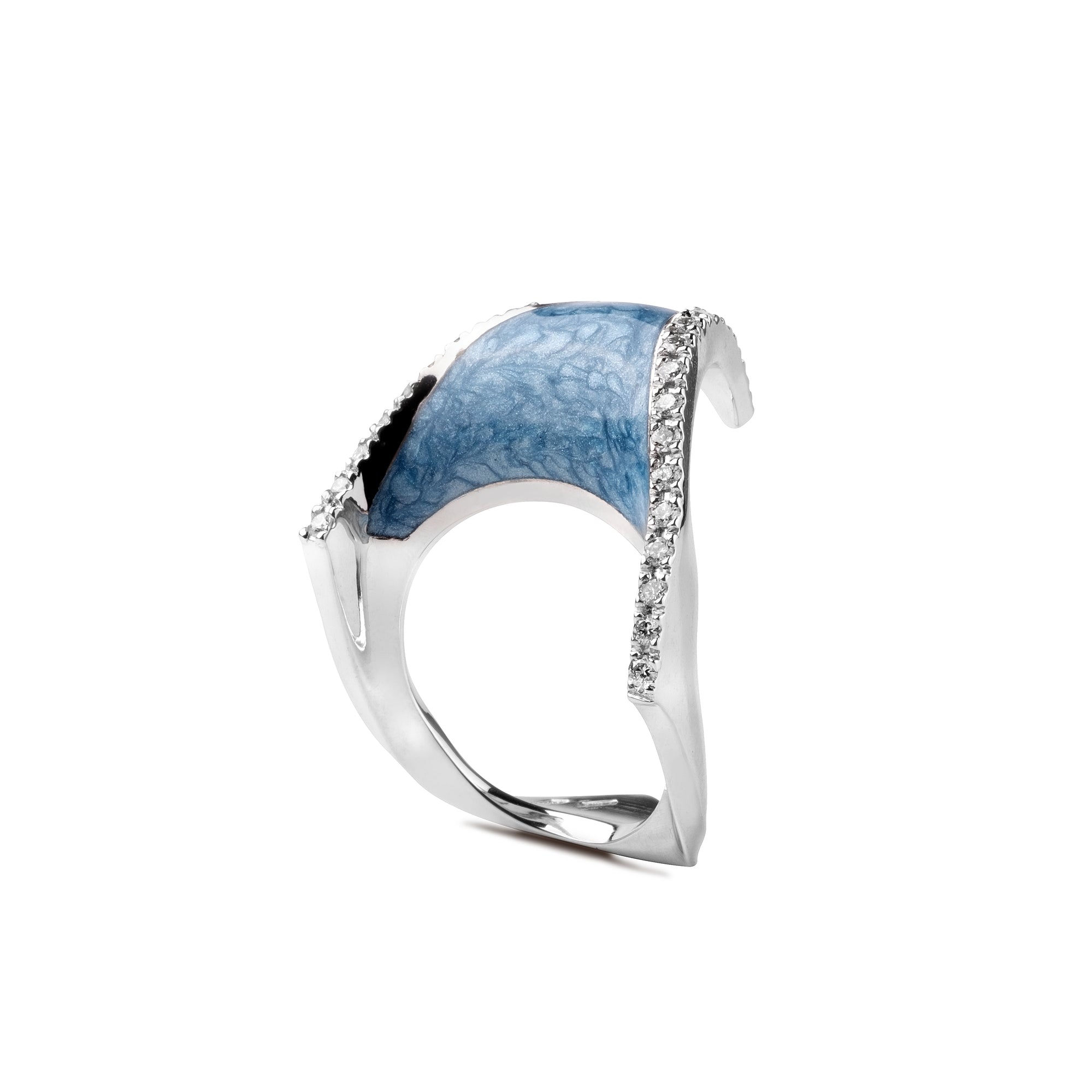 Noi Gioielli Onda anello oro bianco smalto azzurro diamanti
