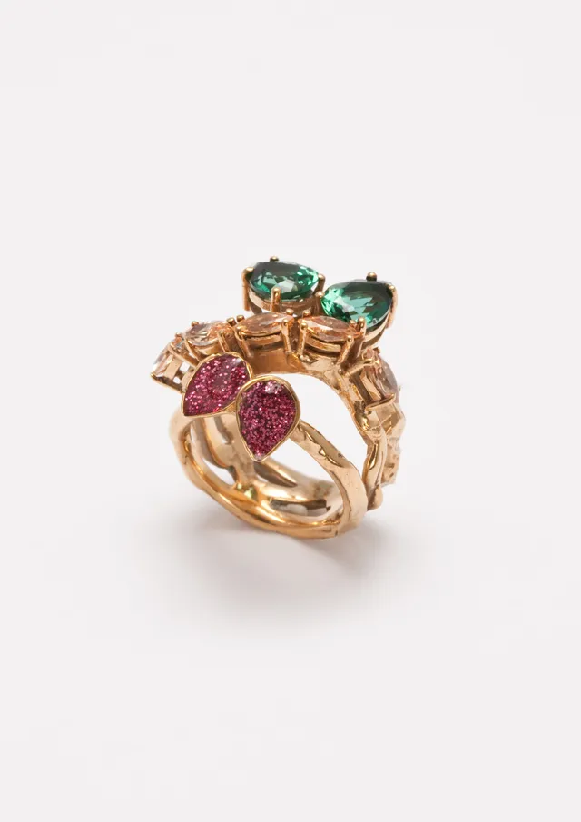 Voodoo Jewels Bold Shapes Grivilea anello bronzo pietra goccia