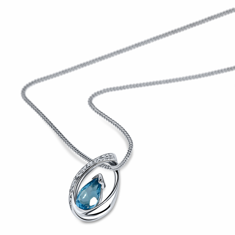 Miore Necklace Collana Oro Bianco Topazio Blu 9Kt