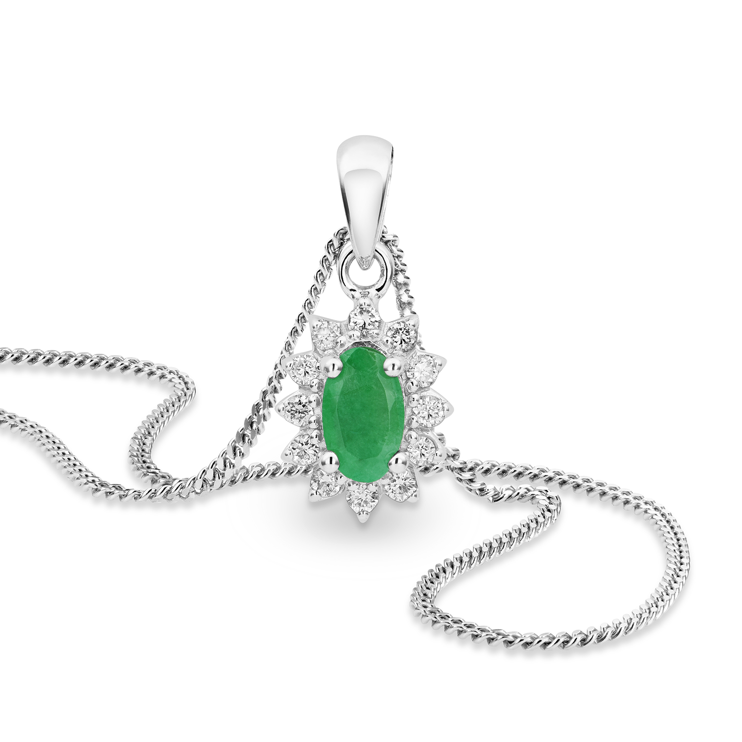 Miore Necklace Collana Oro Bianco 9Kt Smeraldo Naturale