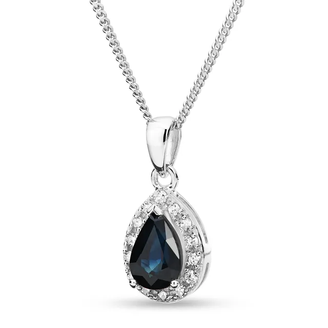 MIORE Collana Oro Bianco 9 Kt Zaffiro Naturale