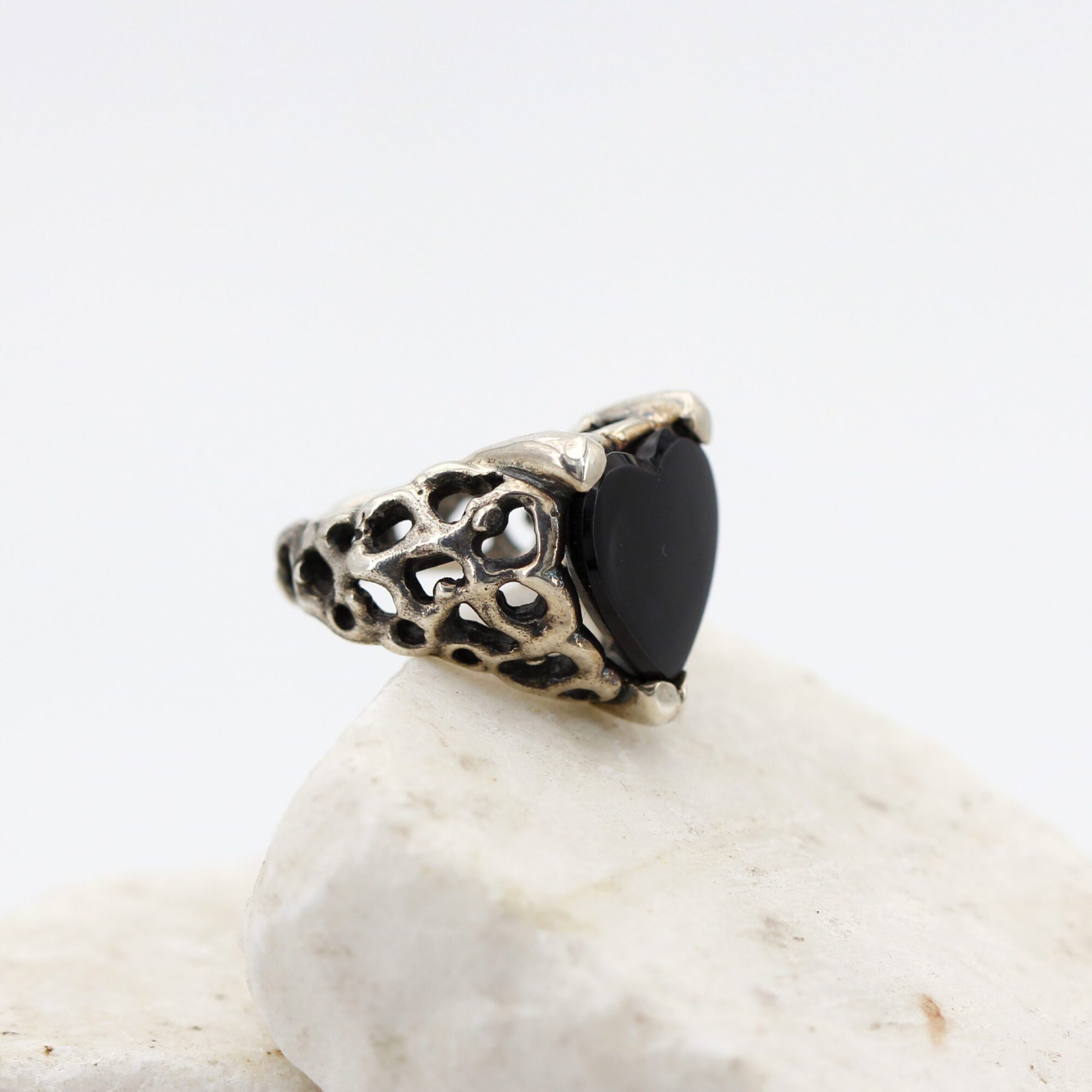 Anna Gioielli Marte Anello Argento Onice Nero Cuore