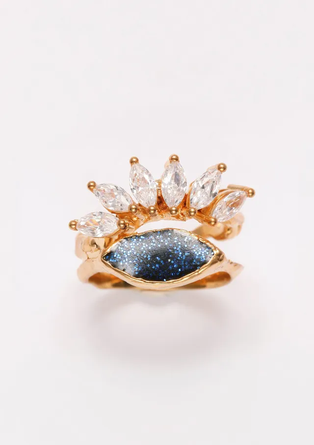 Voodoo Jewels Bold Shapes Blue Altea anello bronzo dorato blu