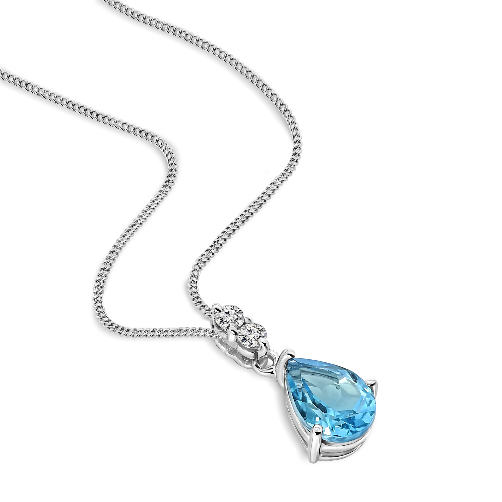 Miore Collana Oro Bianco 9Kt Topazio Blu