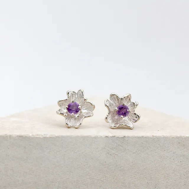 Anna Gioielli Orecchini argento fiore ametista lobo 10mm