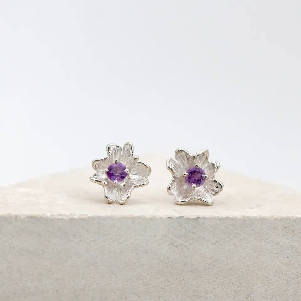 Anna Gioielli Orecchini fiore argento ametiste 10 mm perno