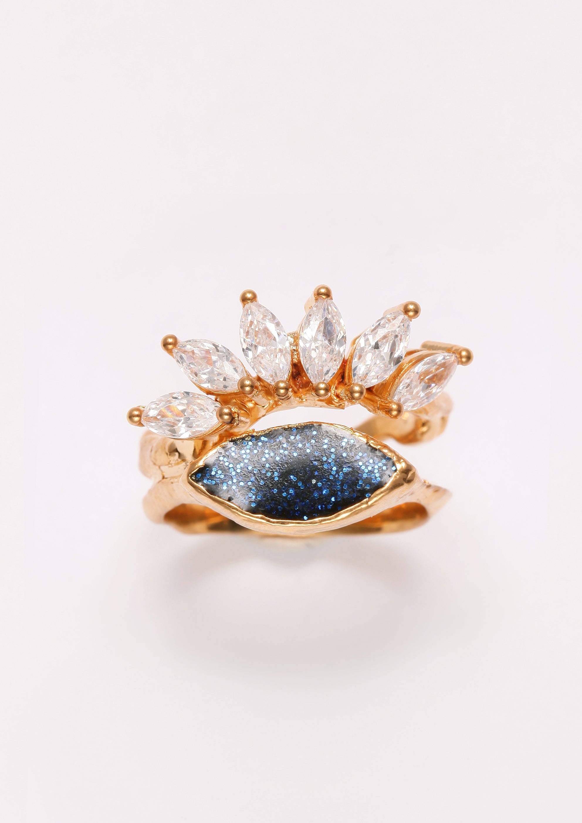 Voodoo Jewels Bold Shapes Blue Altea anello bronzo dorato blu
