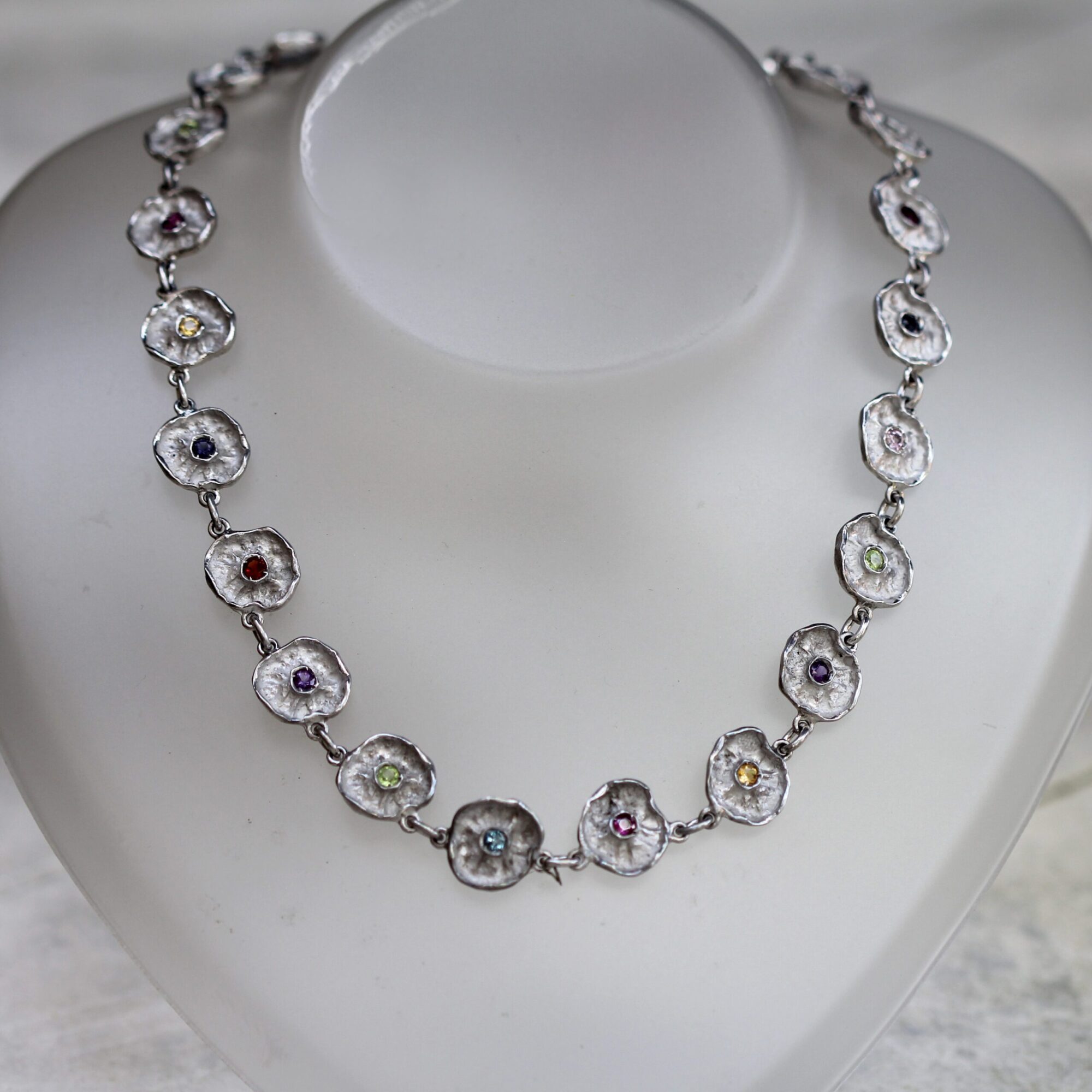 Anna Gioielli Winter Flower collana argento 22 fiori pietre 50 cm
