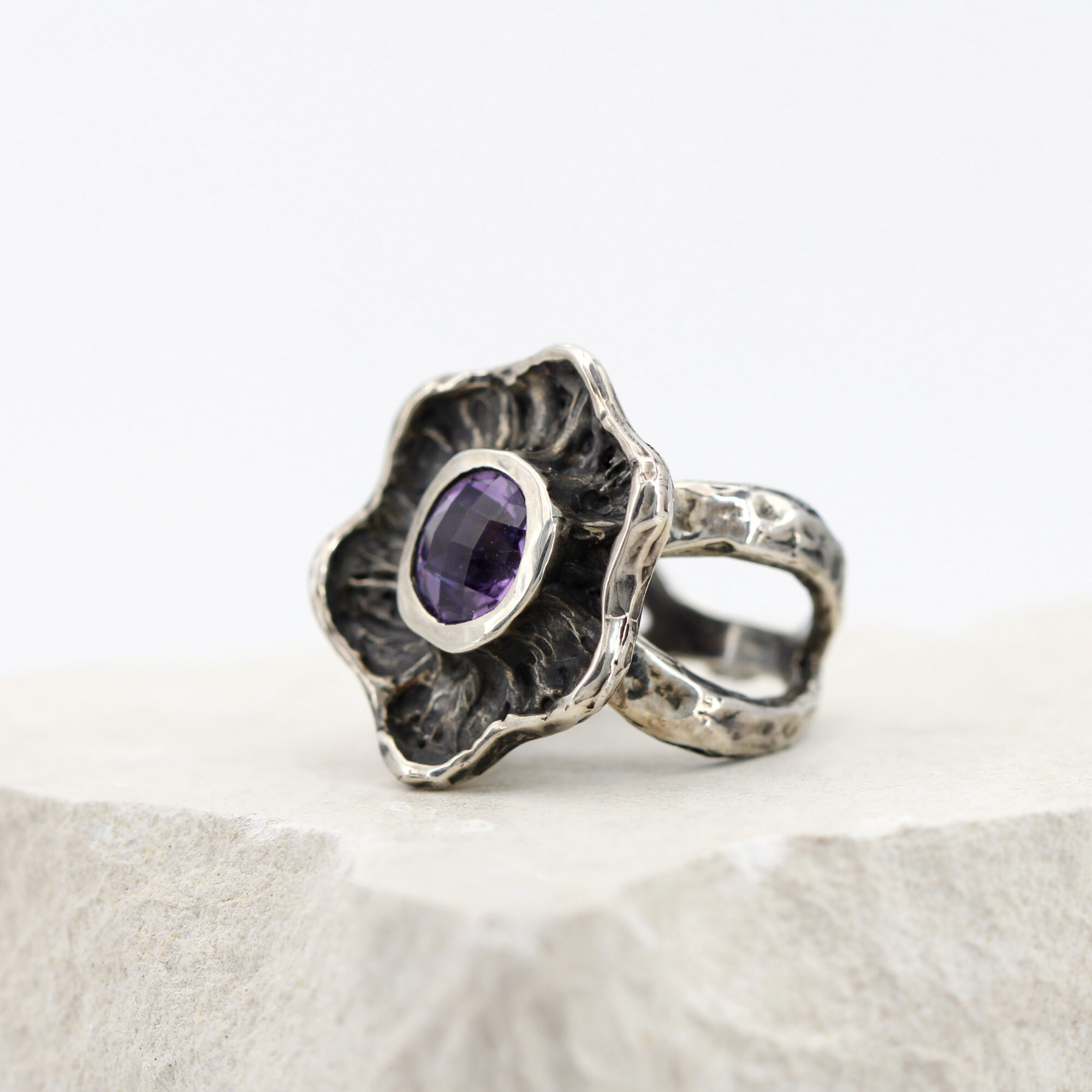 Anna Gioielli Winter Flower Anello Argento Fiore Ametista 28mm