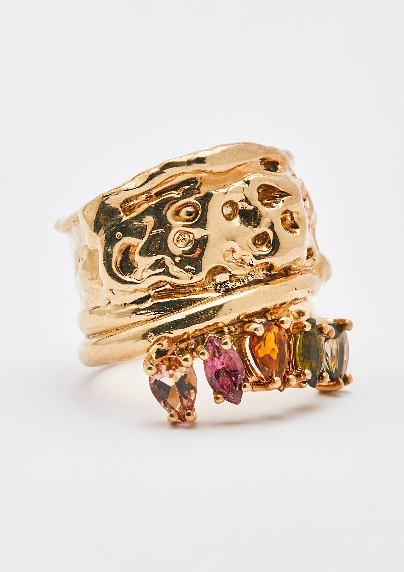 Voodoo Jewels Bold Shapes Cata anello oro tormaline naturali