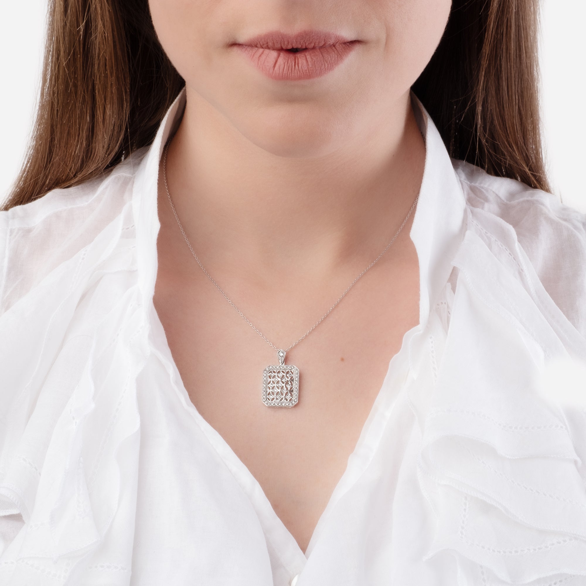 Noi Gioielli Ornato Pendente oro bianco 18k diamanti 0,38 ct