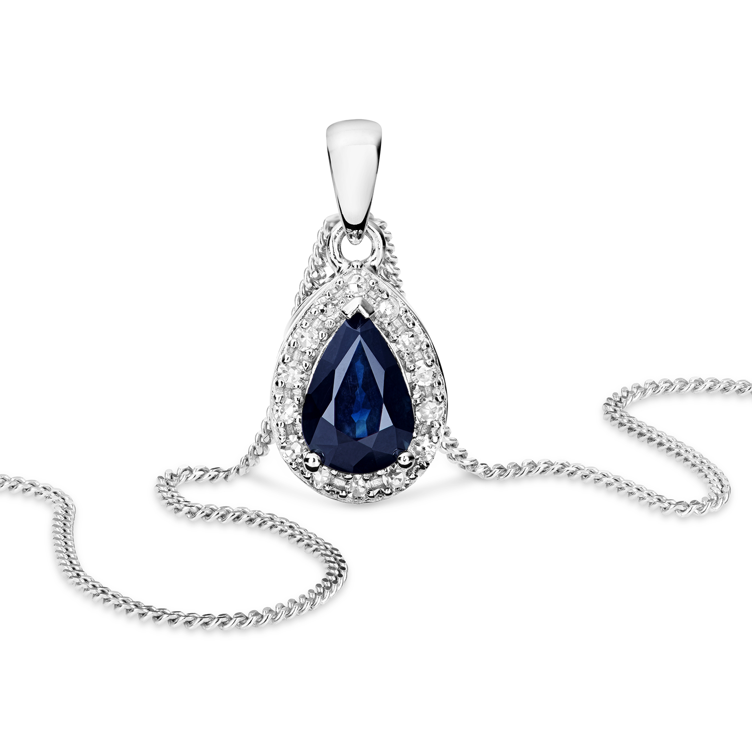 MIORE Collana Oro Bianco 9 Kt Zaffiro Naturale