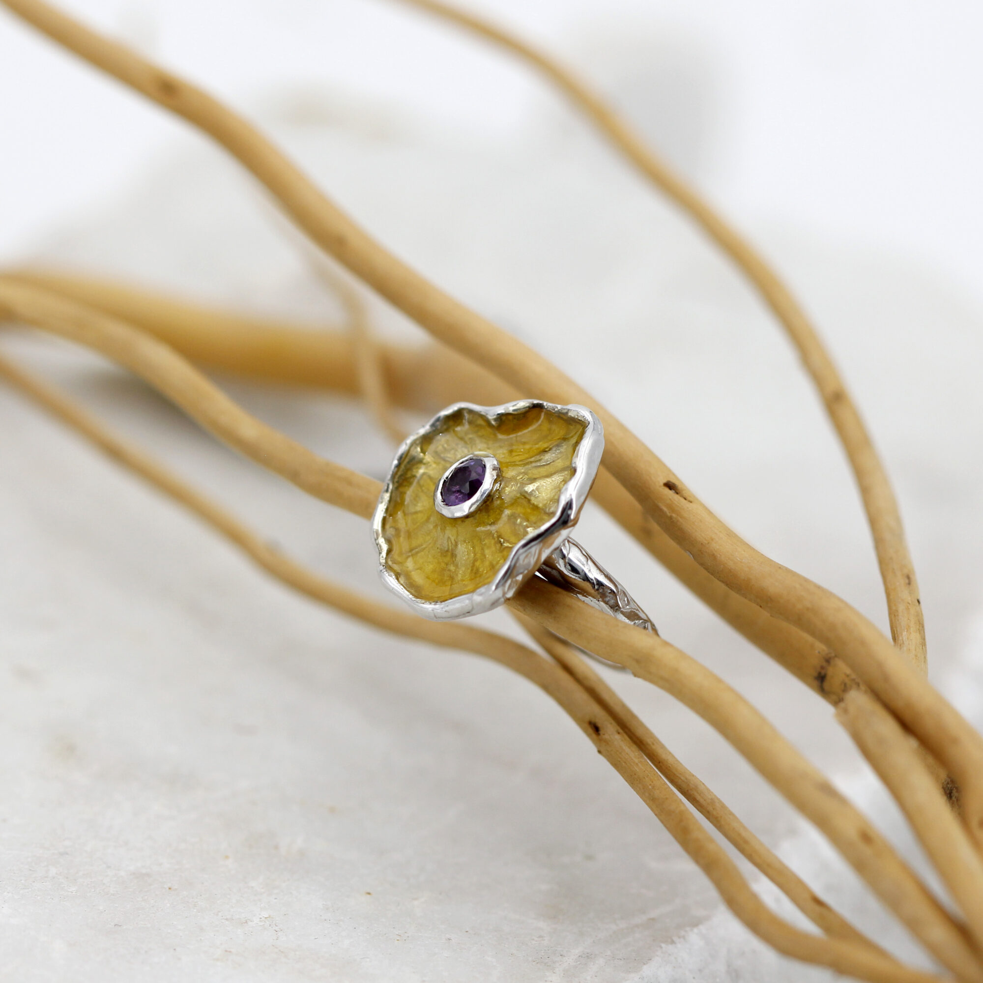 Anna Gioielli Winter Flower anello argento ametista smalto giallo 16mm