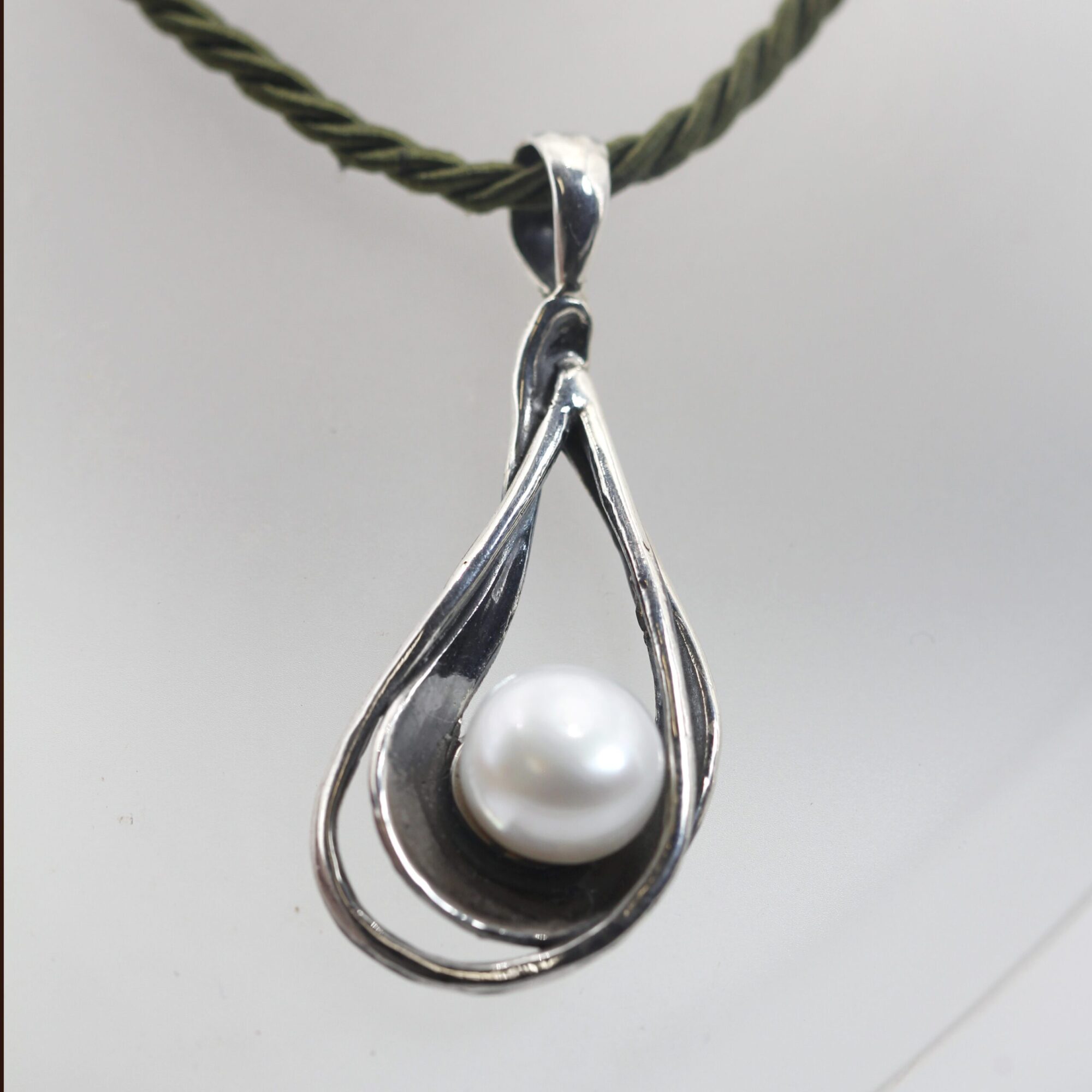 Anna Gioielli Pendenti collana perla argento corda verde