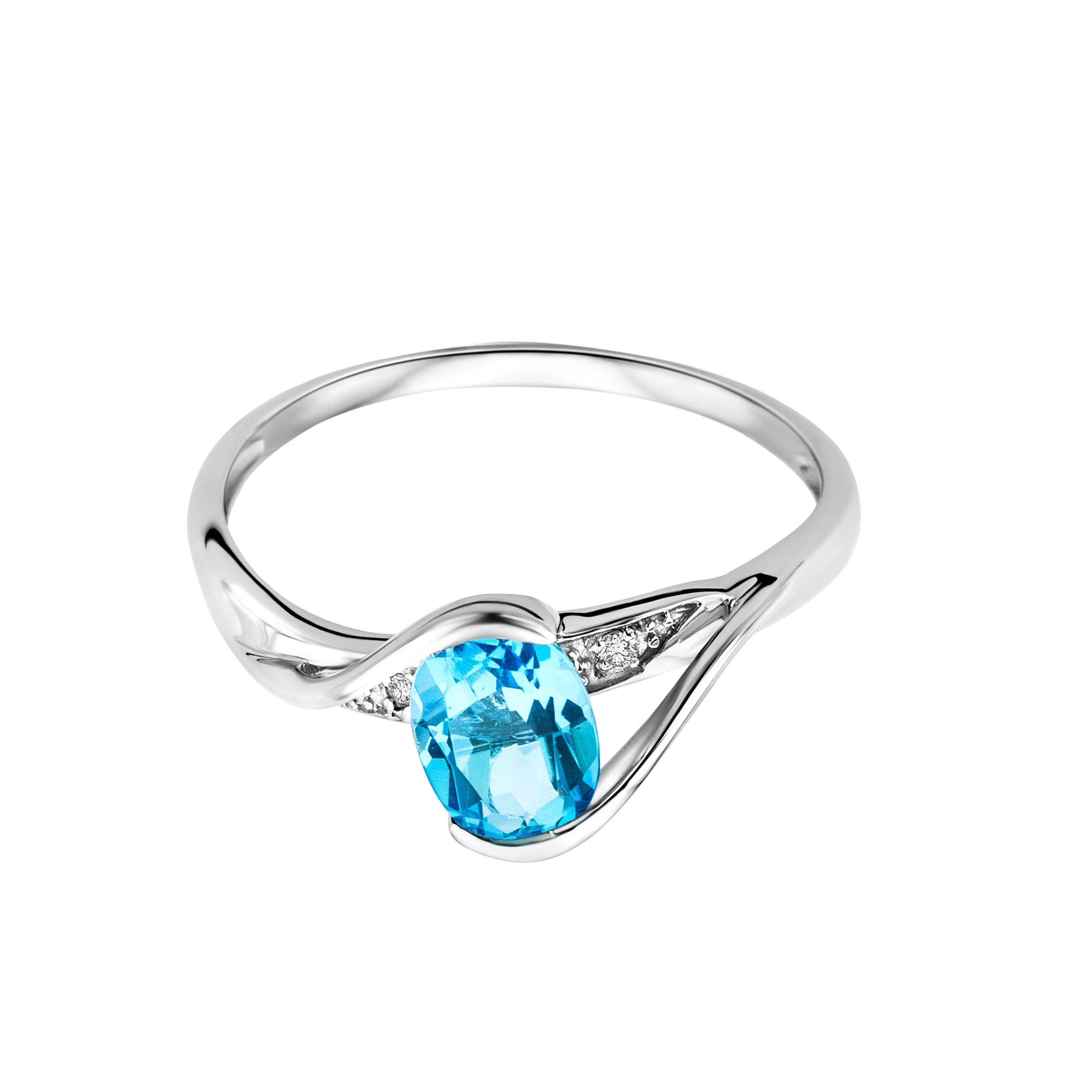 Miore Anello Oro Bianco 9Kt Topazio Blu