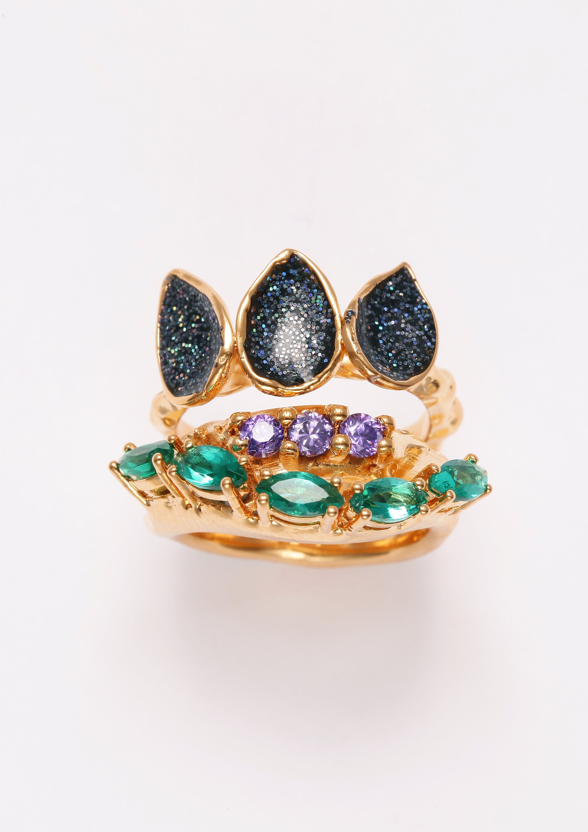Voodoo Jewels Bold Shapes Kiele anello bronzo dorato pietre marquise