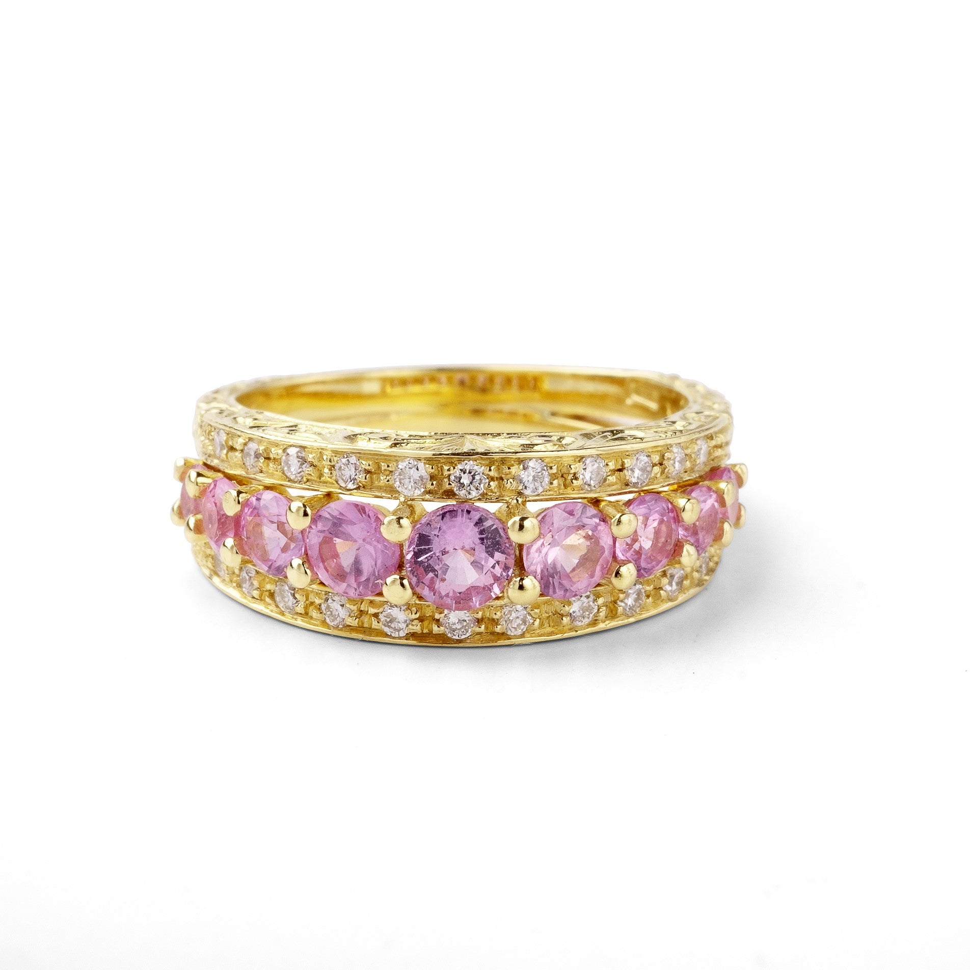 Noi Gioielli Ornato Anello oro giallo 18kt zaffiro rosa