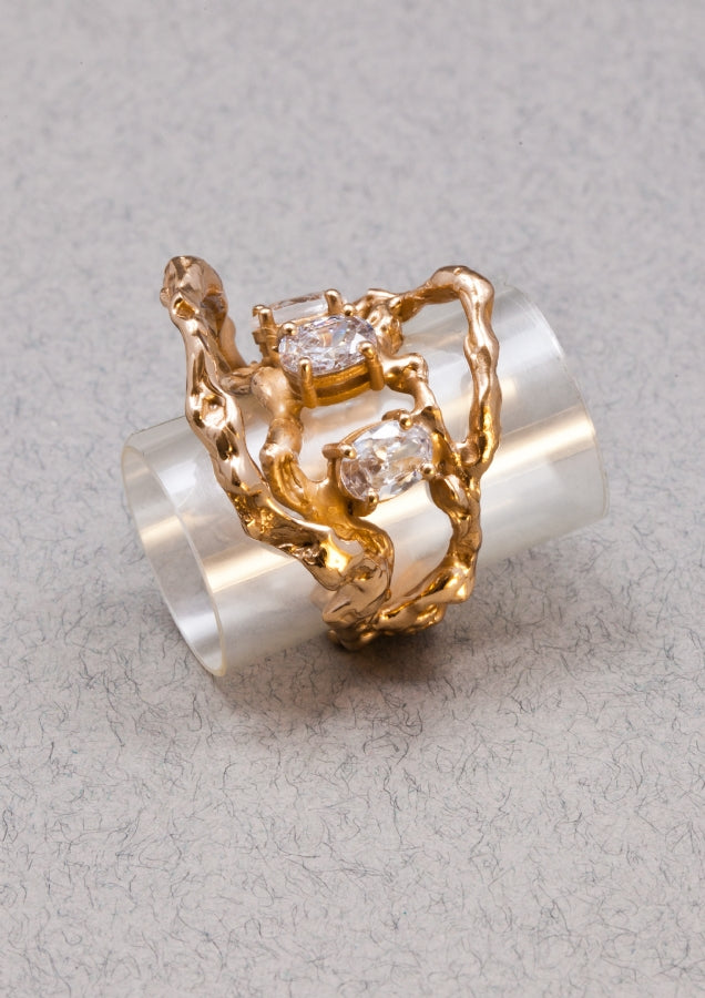 Voodoo Jewels Bold Shapes Gold Branch anello zirconi oro