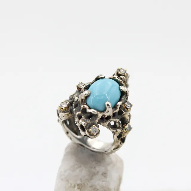 Anna Gioielli Marte anello argento turchese diamanti grigi