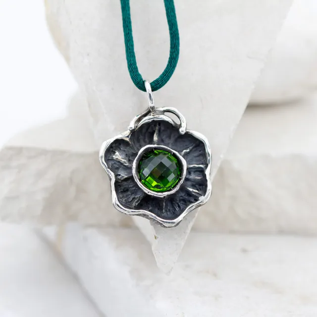 Anna Gioielli Pendenti Ciondolo Argento Fiore Zircone Verde 26mm