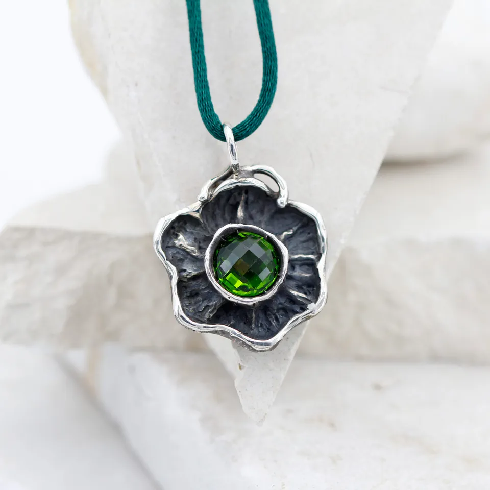 Anna Gioielli Pendenti Ciondolo Argento Fiore Zircone Verde 26mm