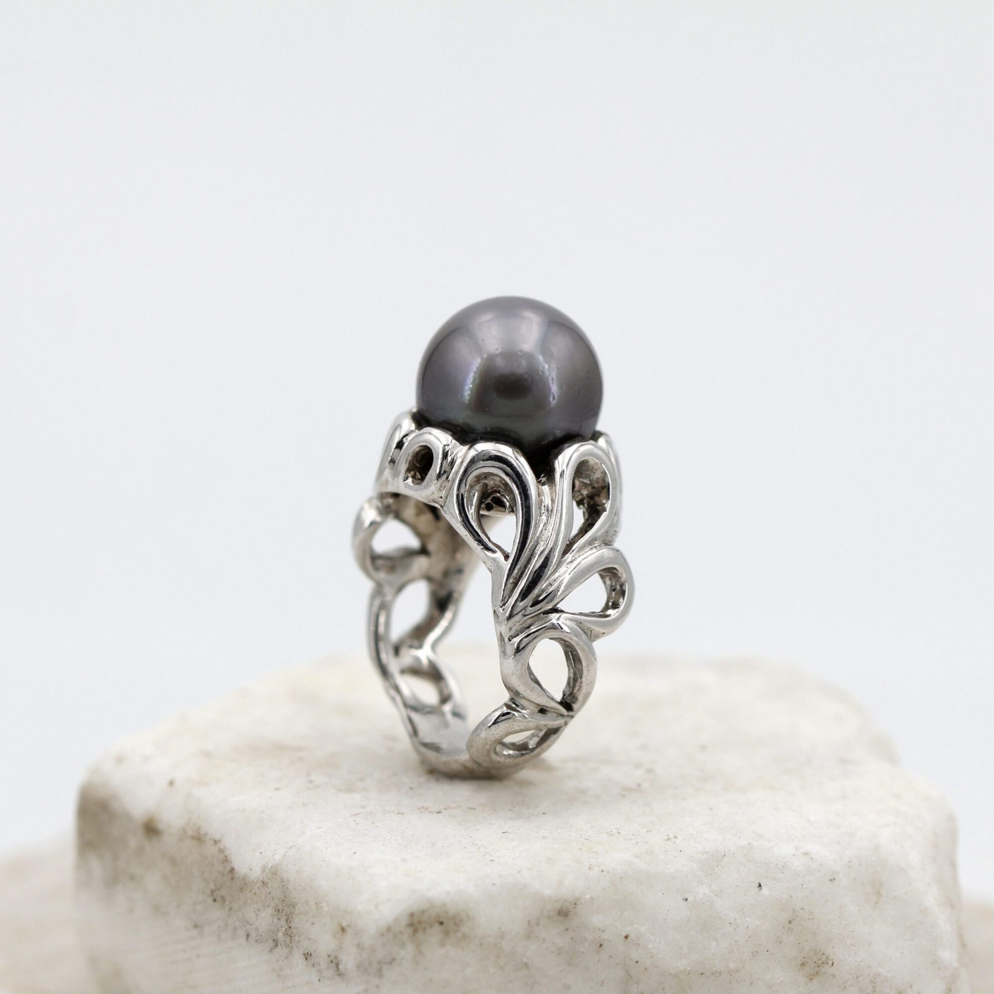 Anna Gioielli Anelli Anello Argento Perla Grigia Tahiti 12,8 mm