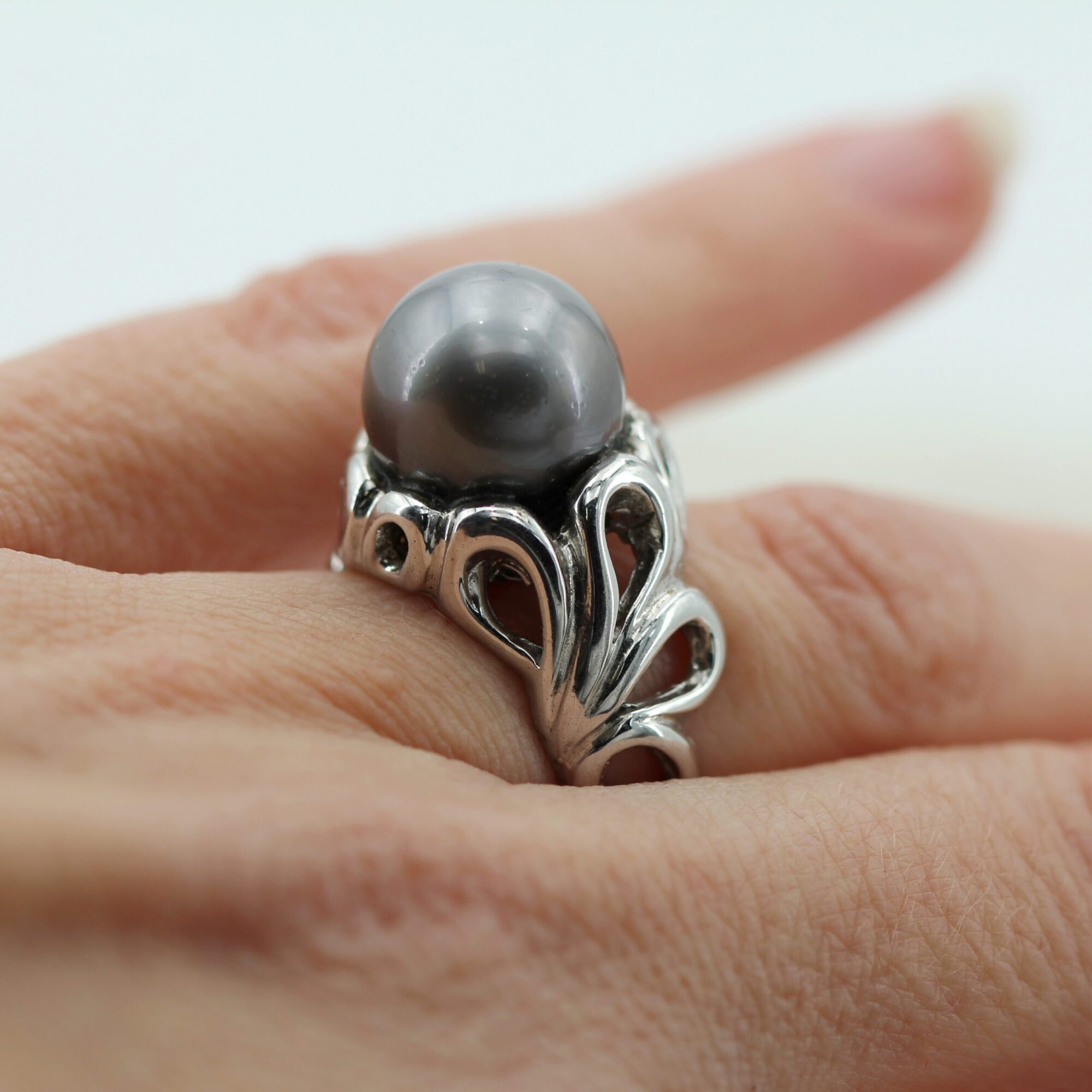 Anna Gioielli Anelli Anello Argento Perla Grigia Tahiti 12,8 mm