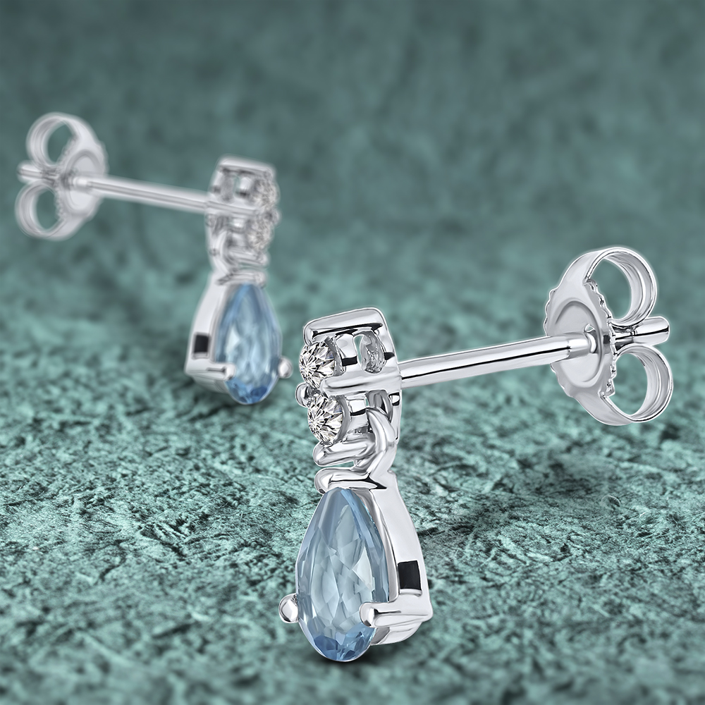Miore Orecchini Oro Bianco 9Kt con Topazio Blu