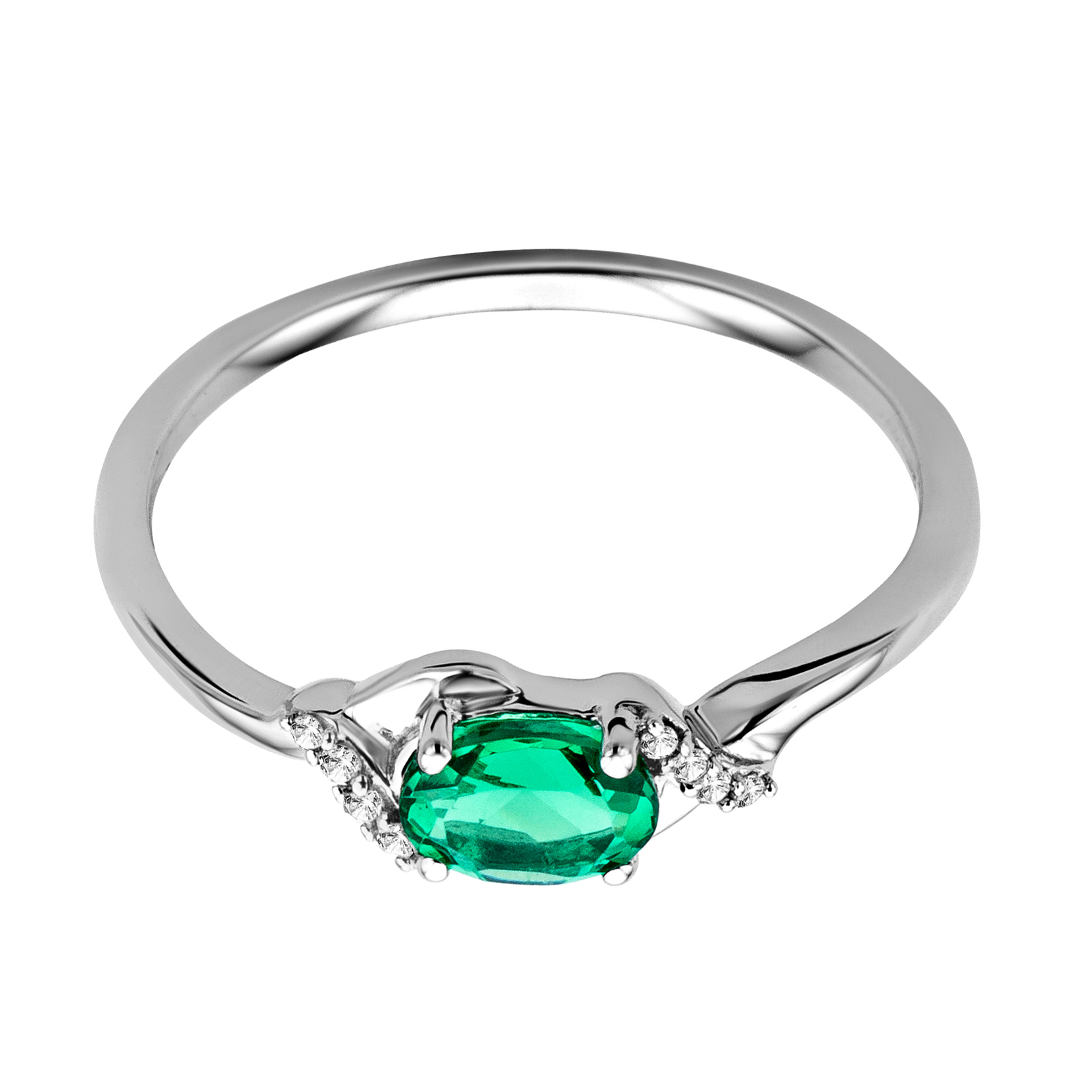 Miore Anello Oro Bianco 9Kt Smeraldo Creato