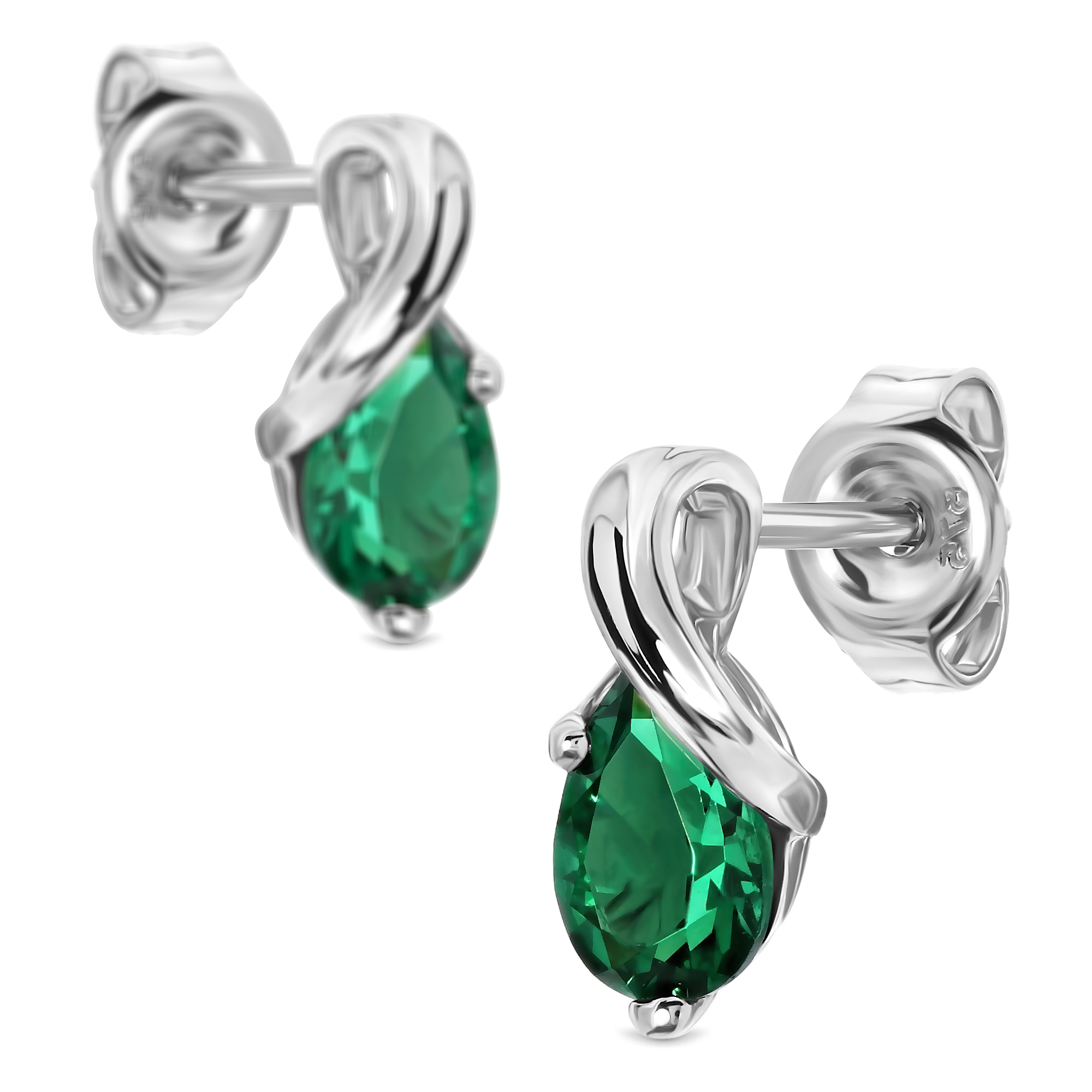 Miore Earrings 9KT Orecchini Oro Bianco Smeraldo Creato