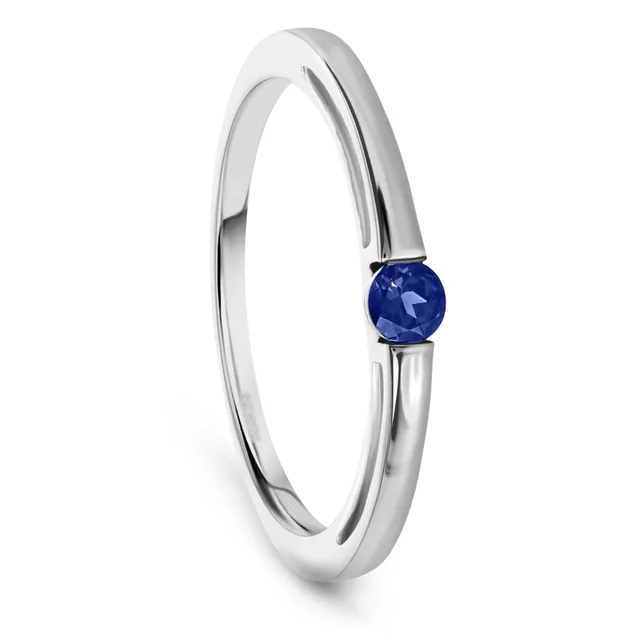 Miore Anello Oro Bianco 9Kt Zaffiro Creato