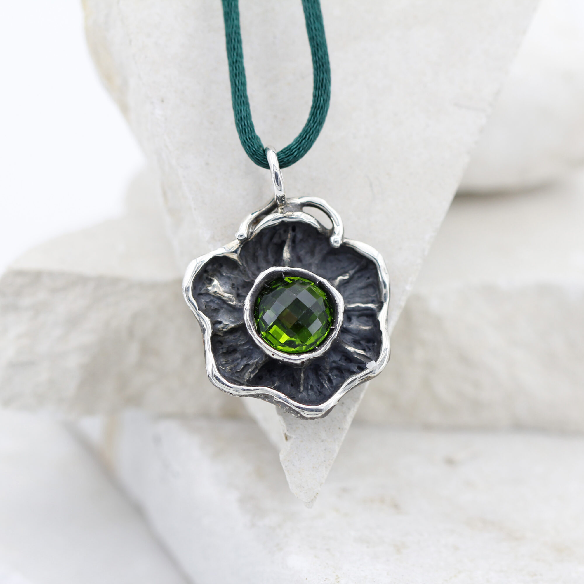 Anna Gioielli Pendenti Ciondolo Argento Fiore Zircone Verde 26mm