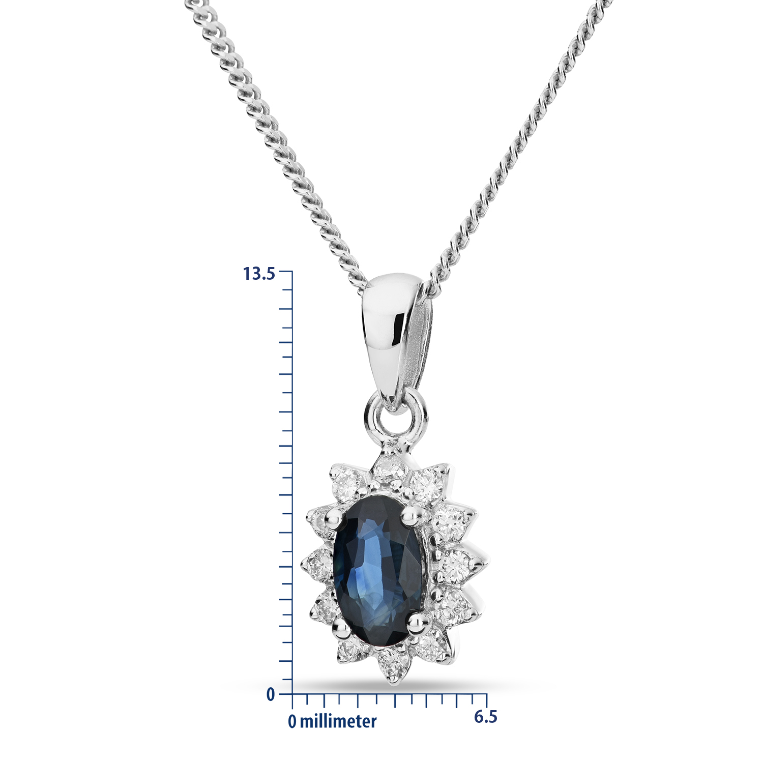 Miore Collana Oro Bianco 9Kt 375 Zaffiro Naturale