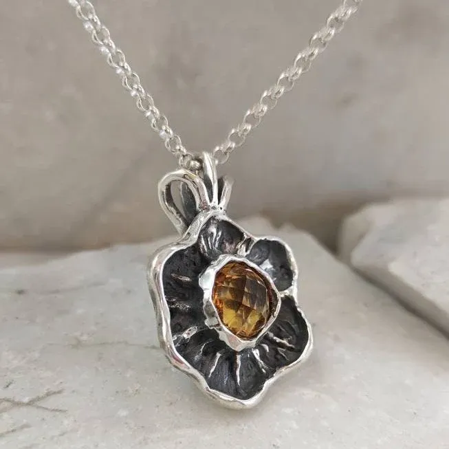 Anna Gioielli Winter Flower pendente argento quarzo citrino