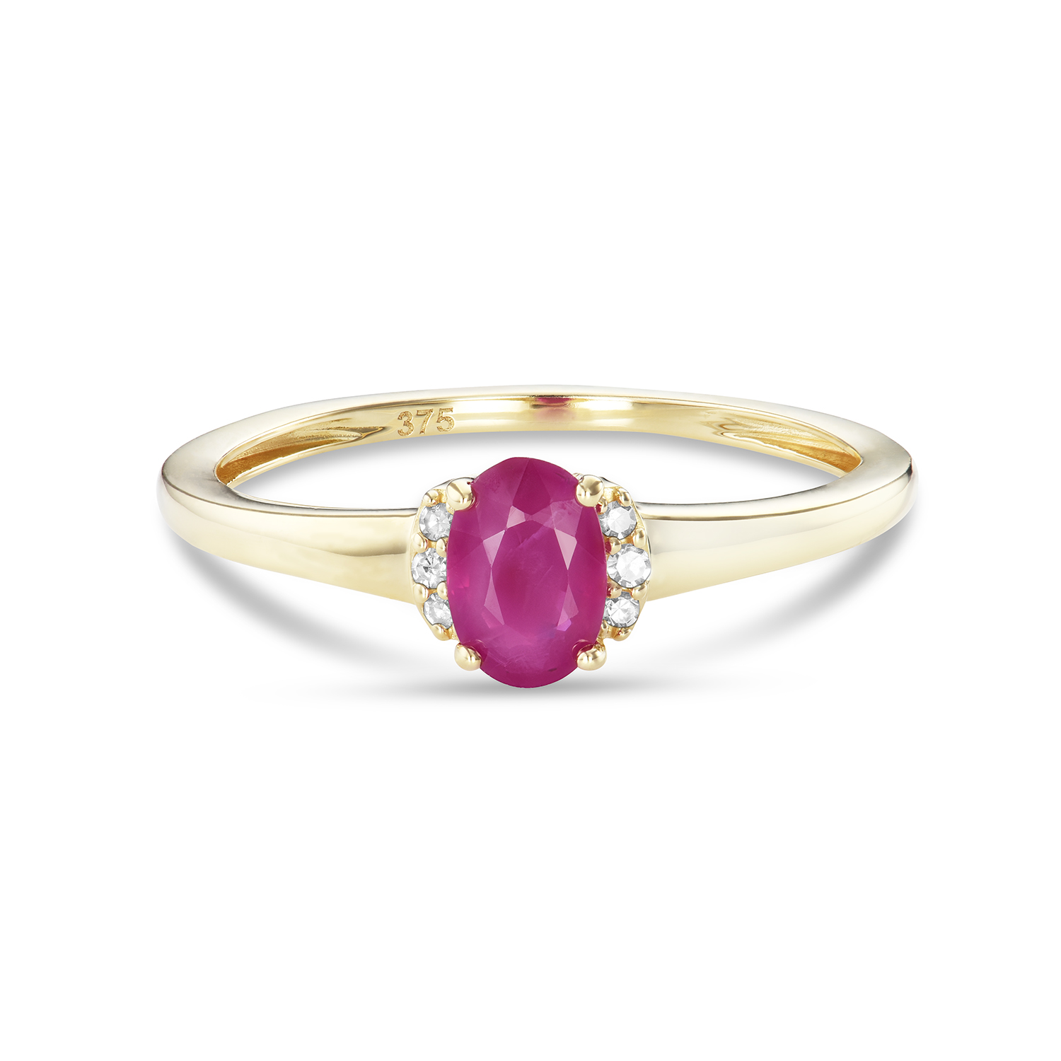 MIORE Ring Anello Oro Giallo 9KT Rubino Naturale