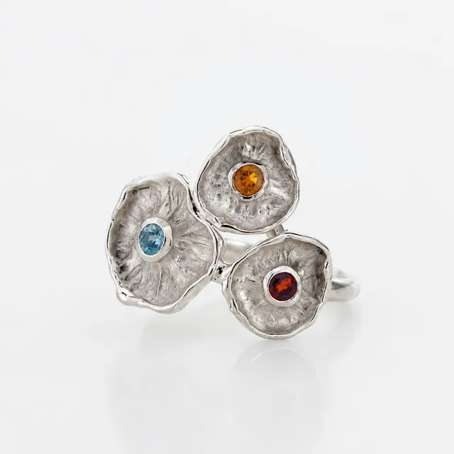 Anna Gioielli Winter Flower anello argento 3 fiori pietre colorate