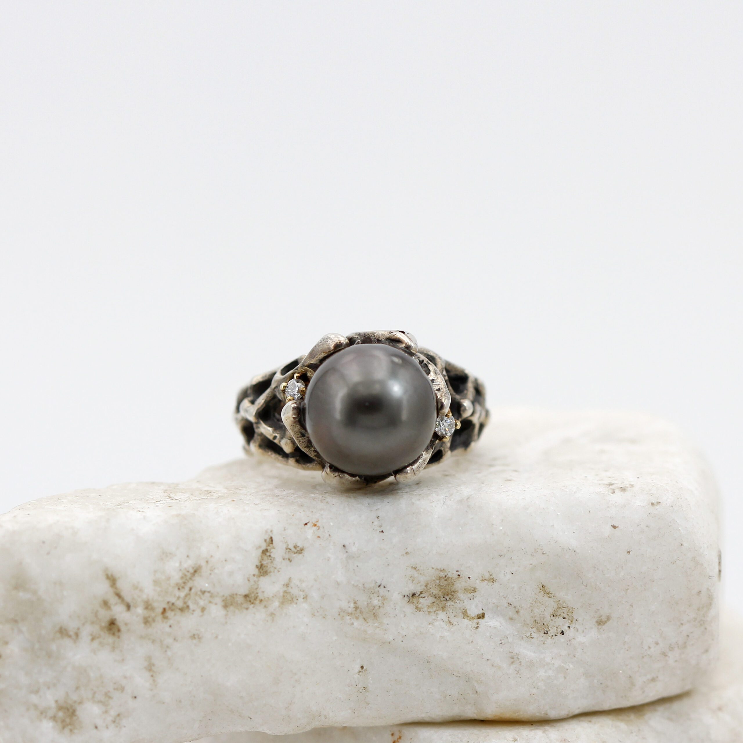 Jolly Jewels anello argento oro perla Tahiti 11 mm diamanti