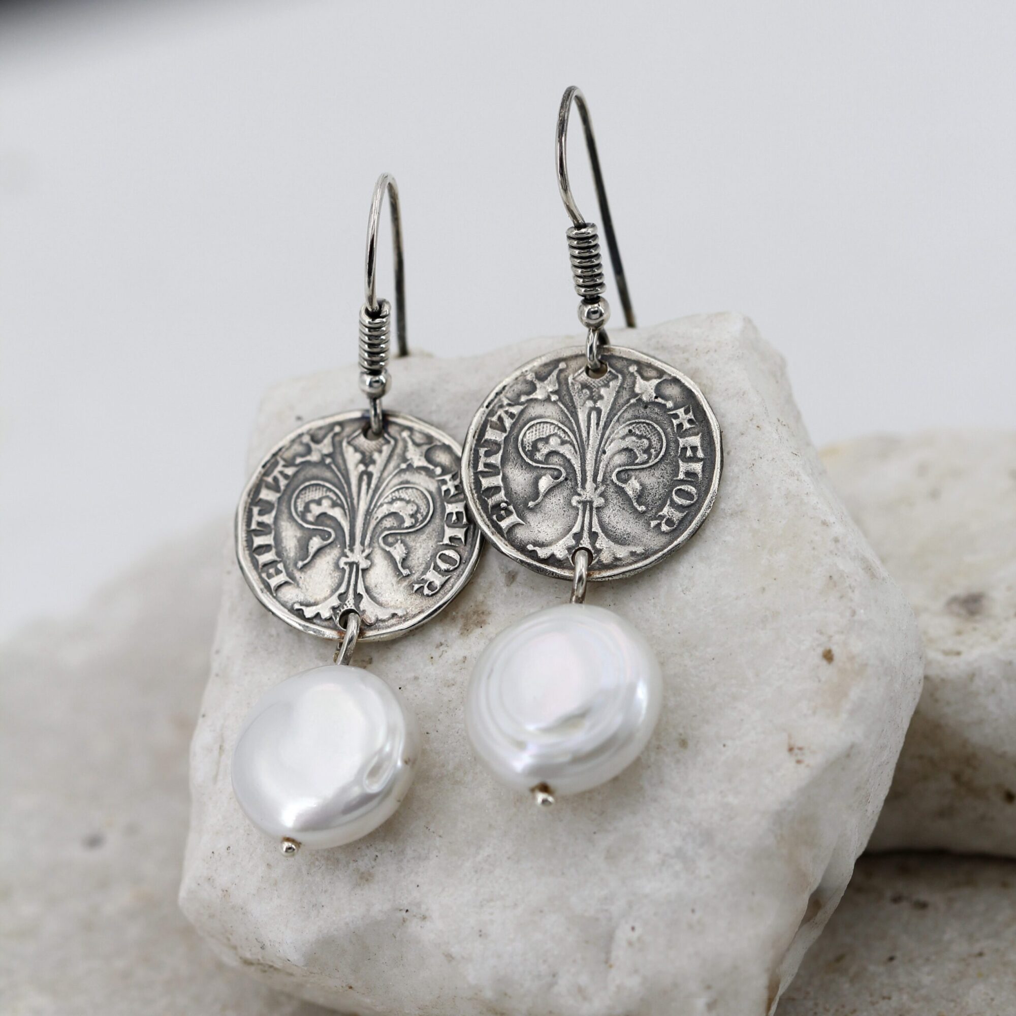 Anna Gioielli Fiorino orecchini argento moneta perla