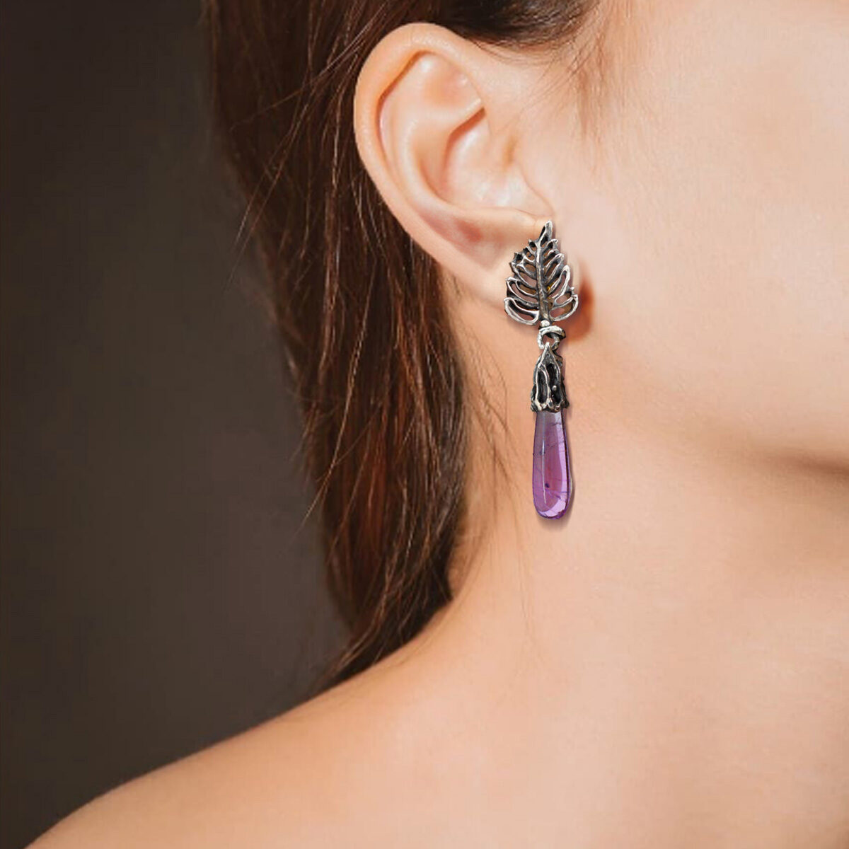 Anna Gioielli Collezione Marte Orecchini argento ametista goccia 60 mm