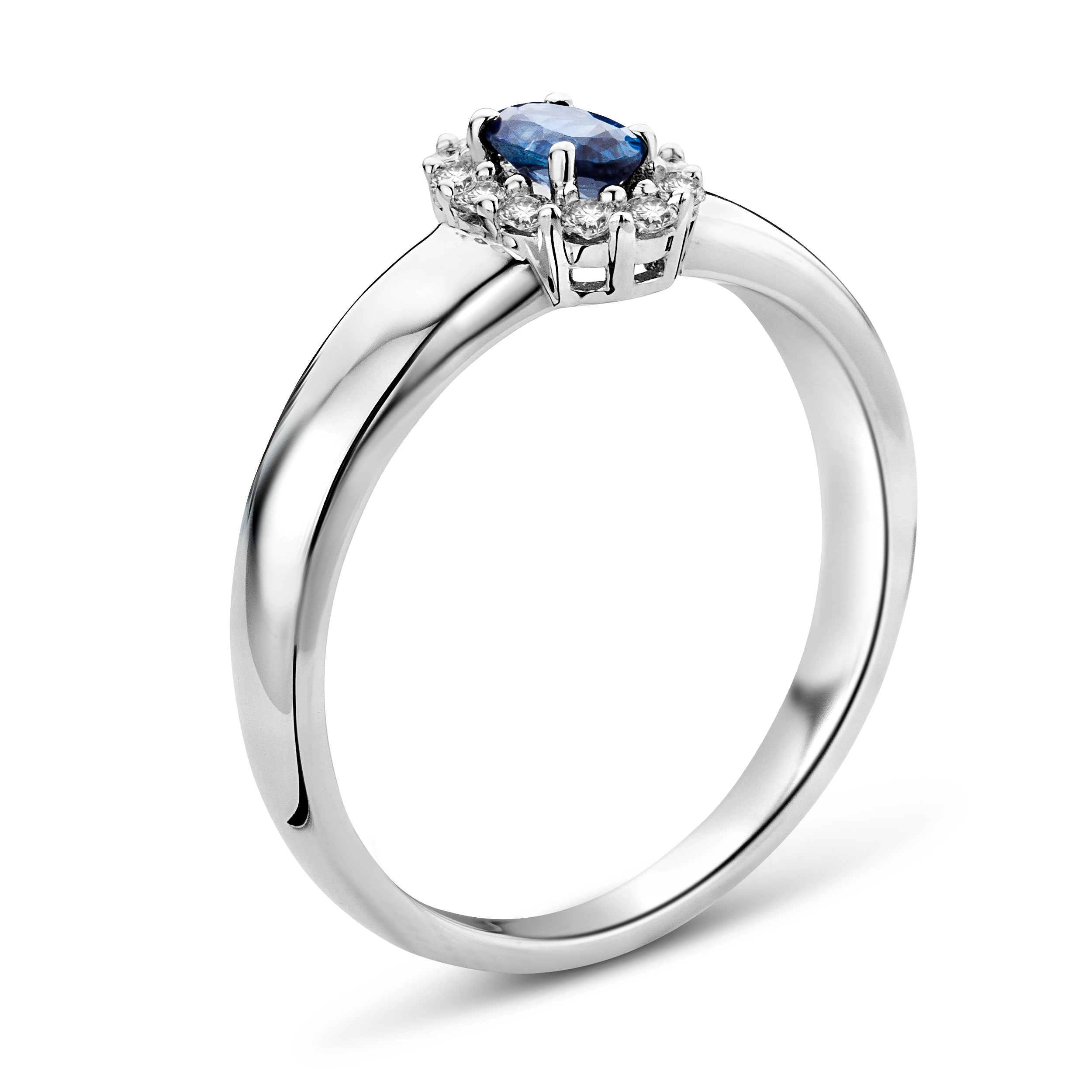 Miore Anello Oro Bianco 9Kt Zaffiro Naturale