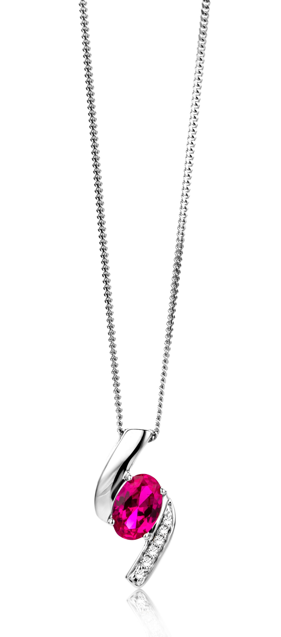 Miore Collana Oro Bianco 9Kt Rubino Creato