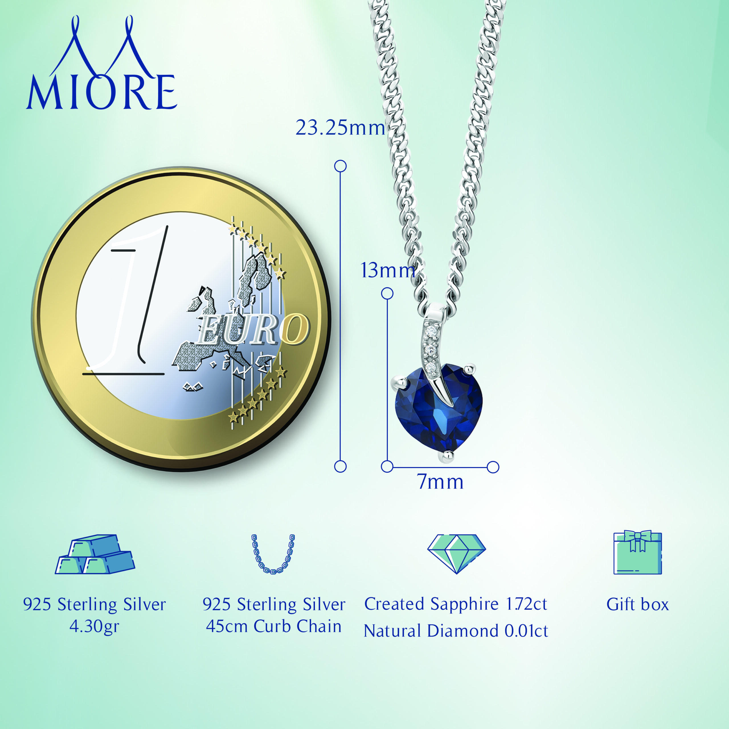 Miore Necklace collana argento 925 zaffiro blu