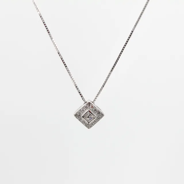 Anna Gioielli Square Pendente Oro Bianco Diamante Princess 41 cm